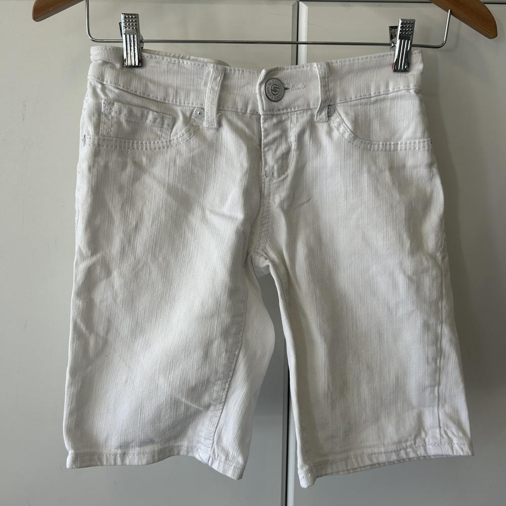 Seven7 Womens White Denim Bermuda Shorts Size 2 Embroidered Pockets